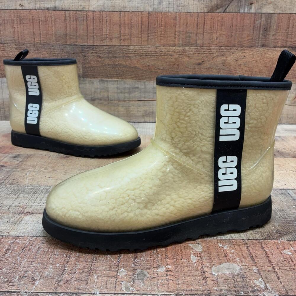 UGG Classic Clear Mini Boots Womens Size 9 40 Beige Waterproof Shearling Ankle